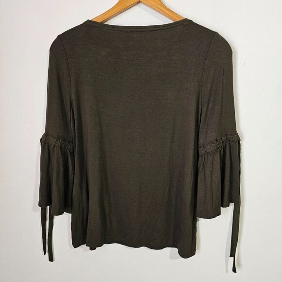NWT WHITE HOSUE BLACK MARKET OLIVE GREEN BELL 3/4 SLEEVES BLOUSE TOP SIZE XS - Picture 5 of 11